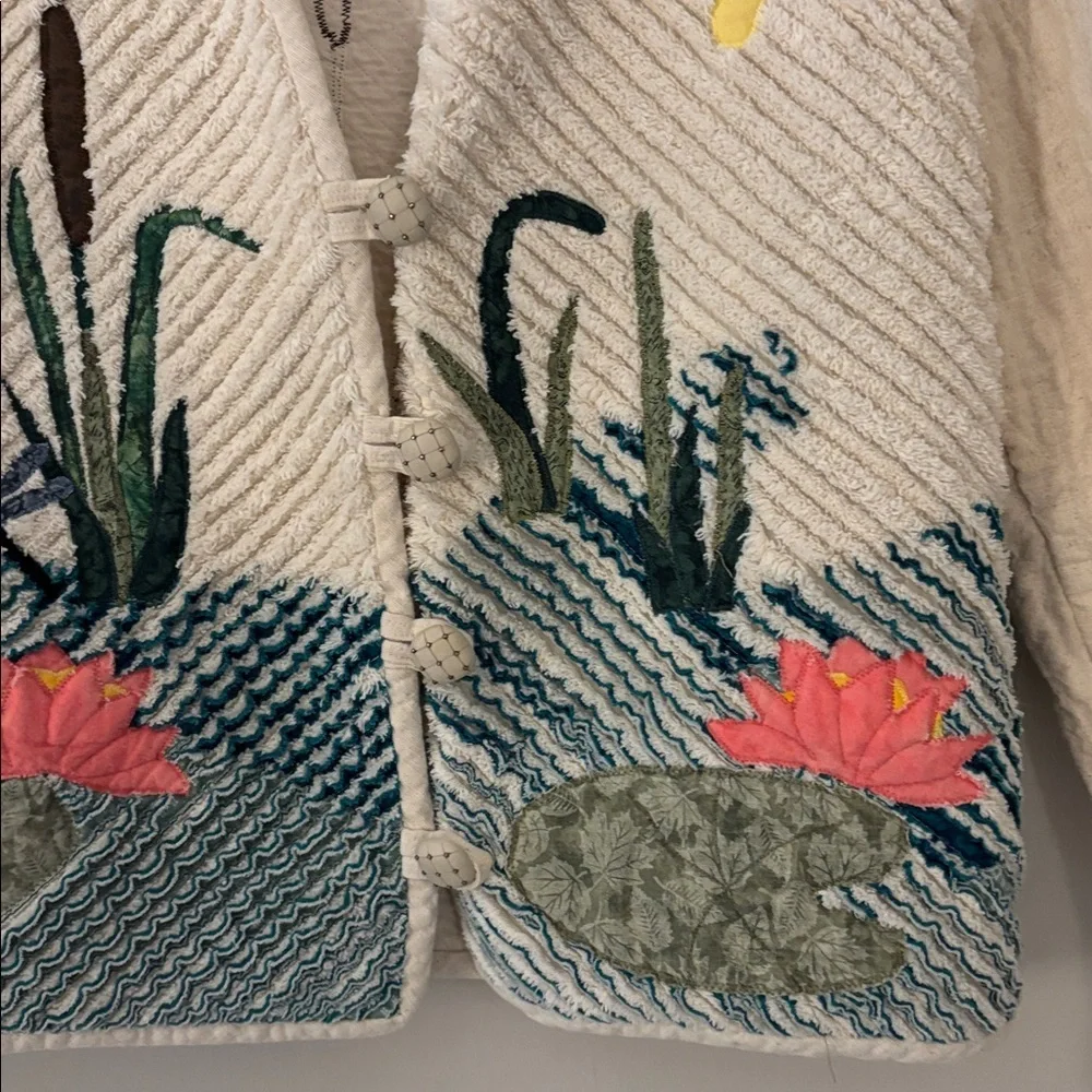 Vintage and Handmade Jacket with pond/lillypad scene size m - Picture 2 of 6